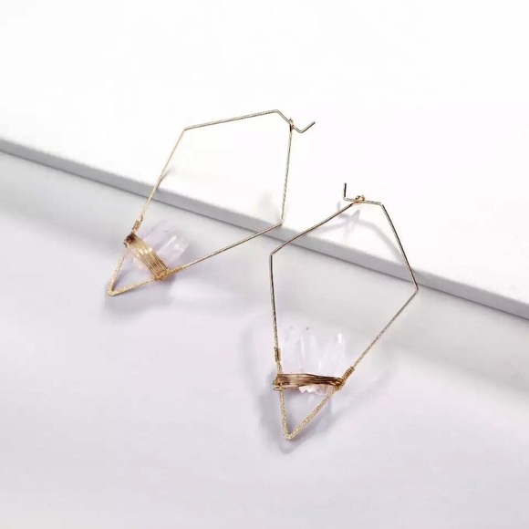 new. geometric clear quartz gold wire earrings - Picture 4 of 10